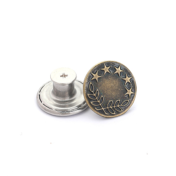 Alloy Button Pins for Jeans, Nautical Buttons, Garment Accessories, Round with Star, Antique Bronze, 17mm