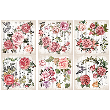 Floral PVC Waterproof Decorative Stickers, Self Adhesive Decals for Furniture Decoration, Flower, 300x150mm, 1 sheet/style, 3 styles, 3 sheets/set