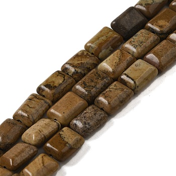 Natural Picture Jasper Beads Strands, Rectangle, 8~9x6.5~7x4mm, Hole: 0.8mm, about 45pcs/strand, 15.16 inch(38.5cm)