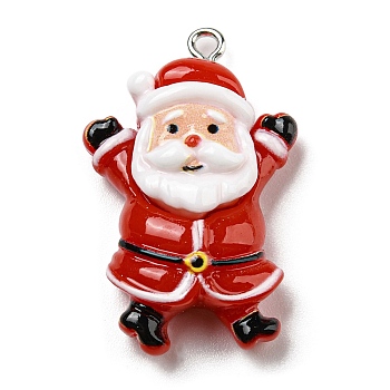 Opaque Resin Pendants, Christmas Charms with Platinum Plated Iron Loops, Santa Claus, 33x21x9mm, Hole: 2mm