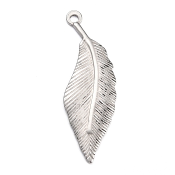 304 Stainless Steel Big Pendants, Leaf, Stainless Steel Color, 50x16x1.5mm, Hole: 2.8mm