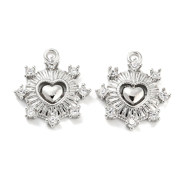 Real Platinum Plated Clear Heart Brass+Cubic Zirconia Charms