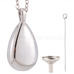 Teardrop 201 Stainless Steel Memorial Urn Ashes Pendant Necklaces, with 304 Stainless Steel Mini Funnel, Stainless Steel Color, Necklaces: 21.65 inch(55cm) (DIY-CN0003-40P)