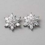 Brass Micro Pave Cubic Zirconia Shank Buttons, Snowflake, Platinum, 25.5x22.5x10mm, Hole: 1.4mm(BUTT-WH0031-20P)