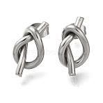 304 Stainless Steel Knot Stud Earrings, Stainless Steel Color, 17x9mm(EJEW-C117-01P)