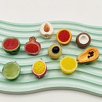 Opaque Resin Pendants, 3D Fruit, with Platinum Tone Iron Loops, Mixed Color, 23.5~36x19.5~25x12.5~18.5mm, Hole: 2mm(RESI-G116-01)