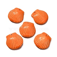 Handmade Porcelain Pendants, Shell Shape Charms, Dark Orange, 36~38x35~37x9~10mm, Hole: 1.6mm(PORC-O003-01B-01)