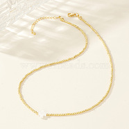 Real 18K Gold Plated 2mm Round Brass Beaded Necklaces, Cross Necklaces, White, 16.54 inch(42cm)(HJ8238-3)