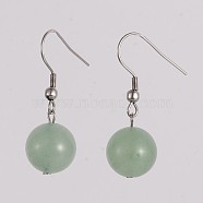 Round 304 Stainless Steel Natural Green Aventurine Dangle Earrings, 35mm, Pin: 0.8mm(EJEW-JE01973-04)