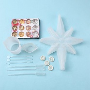 Olycraft DIY Eight Pointed Star Silicone Molds Kits, Including UV Gel Nail Art Tinfoi, Plastic Round Stirring Rod, Plastic Pipettes, Latex Finger Cots, Silicone Stirring Bowl, Plastic Measuring Cup, White, 235x175x19mm, Hole: 5mm, 2pcs(DIY-OC0003-43)