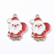 Golden Plated Alloy Enamel Pendants, for Christmas, Santa Claus with the Red Bag, White, 23x17x2mm, Hole: 1mm(X-ENAM-D040-C03-G)