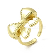 Brass Cuff Rings for Women, Bowknot, Real 18K Gold Plated, Inner Diameter: 16.4mm(RJEW-D026-02G)
