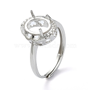Adjustable 925 Sterling Silver Ring Components, with Cubic Zirconia, For Half Drilled Beads, Real Platinum Plated, 1.5~2mm, Inner Diameter: 17mm(STER-K179-12P)