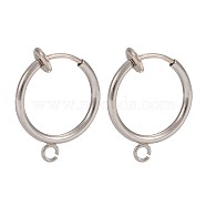 316 Surgical Stainless Steel Clip-on Hoop Earrings, For Non-pierced Ears, with Brass Spring Findings, Stainless Steel Color, 18x16x2mm, Hole: 1.5mm(STAS-S101-15mm-01P)