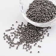 Dark Gray 11/0 Grade A Electroplated Glass Seed Beads, Metallic Colours, 2x1.5mm, Hole: 0.3mm, about 3300pcs/50g(X-SEED-Q008-F576)