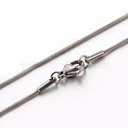 304 Stainless Steel Snake Chain Necklaces, Stainless Steel Color, 17.7 inch(45cm), 1.2mm(STAS-M174-018P-A)