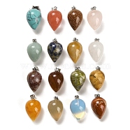 Natural & Synthetic Mixed Gemstone Pendants, with Platinum Plated Iron Snap on Bails, Teardrop, 24~25x15~16mm, Hole: 7x3.5mm(G-M424-02P)