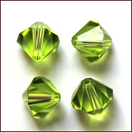 Imitation Austrian Crystal Beads, Grade AAA, Faceted, Bicone, Yellow Green, 4x4mm, Hole: 0.7~0.9mm(SWAR-F022-4x4mm-252)