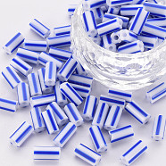 Glass Bugle Beads, Opaque Colours Seep, Round Hole, Blue, 8~10x4mm, Hole: 1.8mm, about 200pcs/50g(X-SEED-S055-A-003)