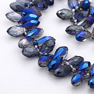 Half Plated Faceted Teardrop Electroplate Glass Pendants Beads Strands, Top Drilled Beads, Blue Plated, 12x6mm, Hole: 1mm, about 100pcs/strand, 15.5 inch(GLAA-A023A-HP03)