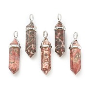 Natural Red Agate Pendants, with Platinum Tone Brass Findings, Bullet, 39.5x12x11.5mm, Hole: 4.5x2.8mm(G-M378-01P-A22)
