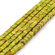 Natural Imperial Jasper Beads Strands, Dyed, Square, Yellow Green, 4~4.5x4~4.5x2mm, Hole: 0.5mm, about 194pcs/strand, 15.75''(40cm)(G-P460-05D)