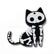 Halloween Printed Acrylic Pendants, Cat Shape, 37x36x2mm, Hole: 1.6mm(SACR-P020-B02)