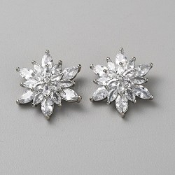Brass Micro Pave Cubic Zirconia Shank Buttons, Snowflake, Platinum, 25.5x22.5x10mm, Hole: 1.4mm(BUTT-WH0031-20P)