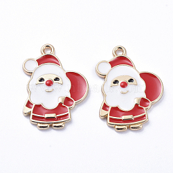 Golden Plated Alloy Enamel Pendants, for Christmas, Santa Claus with the Red Bag, White, 23x17x2mm, Hole: 1mm(X-ENAM-D040-C03-G)