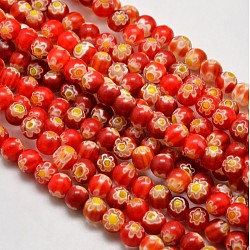 Round Millefiori Glass Beads Strands, Dark Orange, 7.6~8mm, Hole: 1mm, about 48pcs/strand, 14.9 inch(LK-P002-11)