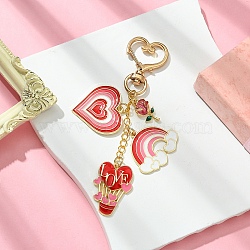 Heart Hot Air Balloon Alloy Enamel Pendant Decoration, with Alloy Swivel Clasps, Red, 102mm(HJEW-YW00075-02)
