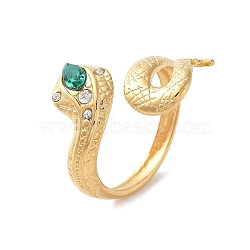 304 Stainless Steel Open Cuff Rings, with Glass and Rhinestone, Snake, Real 18K Gold Plated, 20mm, Inner Diameter: 18mm(RJEW-M020-02G-01)