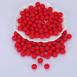 Round Silicone Focal Beads, Chewing Beads For Teethers, DIY Nursing Necklaces Making, Red, 15mm, Hole: 2mm(SI-JX0046A-126)