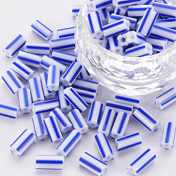 Glass Bugle Beads, Opaque Colours Seep, Round Hole, Blue, 8~10x4mm, Hole: 1.8mm, about 200pcs/50g(X-SEED-S055-A-003)