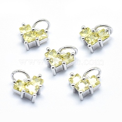 Brass Charms, with Cubic Zirconia, Cadmium Free & Nickel Free & Lead Free, Heart, Yellow, Real Platinum Plated, 7x8x4mm, Hole: 3mm(ZIRC-J040-29P-02-NR)