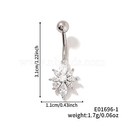 Shiny Sunflower Brass Full Crystal Rhinestone Belly Button Rings, Piercing Navel Rings, Barbell Body Jewelry for Women, Stainless Steel Color, 31x11mm(AG8892-1)