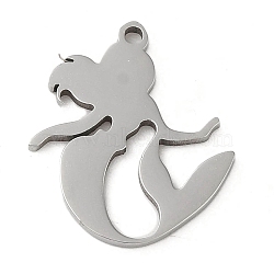 Non-Tarnish 5Pcs 201 Stainless Steel Pendants, Laser Cut, Mermaid Charm, Stainless Steel Color, 17.5x14.5x1mm, Hole: 1.2mm(STAS-B064-19P)