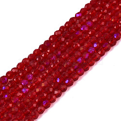 Electroplate Transparent Glass Beads Strands, Bicone, Faceted, Dark Red, 2~2.3x1.8~2mm, Hole: 0.5~0.6mm, about 182~195pcs/strand, 13.98~14.76 inch(35.5~37.5cm)(EGLA-N028-01A-B01)
