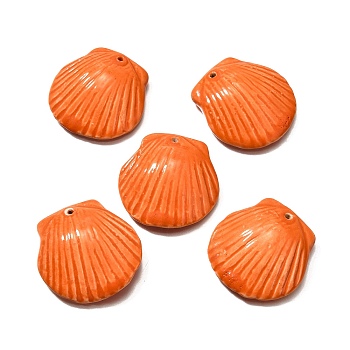 Handmade Porcelain Pendants, Shell Shape Charms, Dark Orange, 36~38x35~37x9~10mm, Hole: 1.6mm