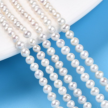 Natural Nucleated Pearl Beads Strands, Round, Creamy White, 3~3.5mm, Hole: 0.4mm, about 129~131pcs/strand, 15.28~15.43''(38.8~39.2cm)