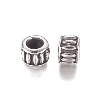 304 Stainless Steel European Beads, Large Hole Beads, Rondelle, Antique Silver, 9x7mm, Hole: 5mm