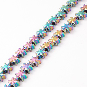 Electroplate Synthetic Non-magnetic Hematite Beads, Star, Multi-color Plated, 7.5x7x3.5mm, Hole: 1mm, about 44~61pcs/strand, 11.02 inch(28cm)~15.55 inch(39.5cm)