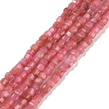 Natural Rhodochrosite Beads Strands, Faceted, Cube, 2.5x2.5x2.5mm, Hole: 0.5mm, about 186~188pcs/strand, 15.16~15.35 inch(38.5~39cm)