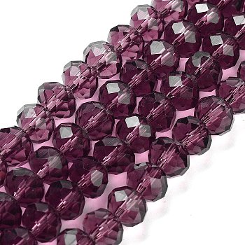 Handmade Glass Beads, Imitate Austrian Crystal, Faceted Rondelle, Purple, 8.00x6.00mm, Hole: 1.00mm, about 68~70pcs/strand