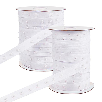 Polyester Ribbons, with Plastic Buttons, White, 18mm, Thick, 2mm and 4.5mm, about 50yard/Roll, 2rolls/set