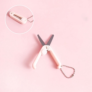 Stainless Steel Safe Portable Travel Scissors, Mini Foldable Multifunction Scissors, with Plastic Handle, Pink, 45x15mm