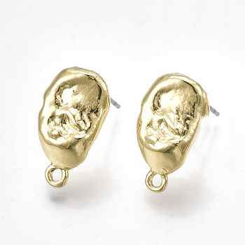 Alloy Stud Earring Findings, with Steel Pins and Loop, Light Gold, 17x9.5mm, Hole: 1.5mm, Pin: 0.7mm