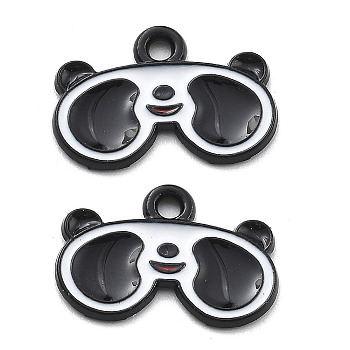 Panda Theme Alloy Enamel Pendants, Black, Glasses Panda, 12x17x1.5mm, Hole: 1.6mm