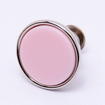 Alloy Button Pins for Jeans, with Resin, Garment Accessories, Flat Round, Pearl Pink, 16x15mm, Pin: 1.2mm, Hole: 1.2mm
