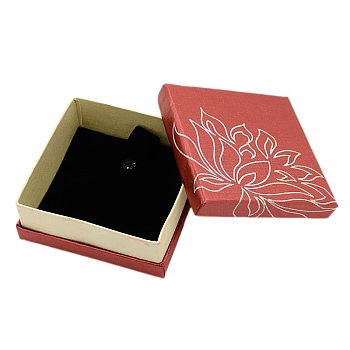 Square Shaped Cardboard Bracelet Bangle Boxes for Gifts Wrapping, with Flower Lotus Design, Red, 88x88x36mm